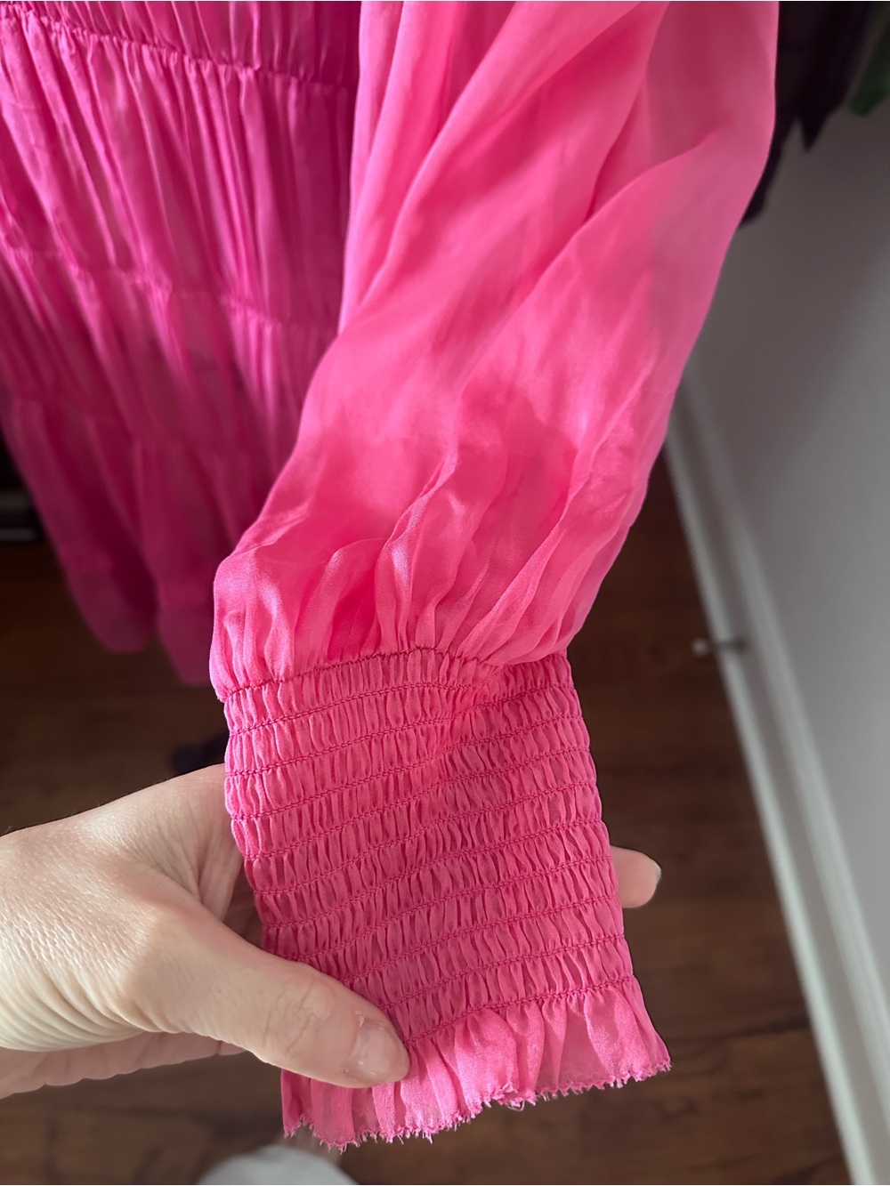 Ulla Johnson Silk Pink Ruffled Pleated Dress - Picture 4 of 11